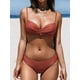 thumbnail image 3 of Conjunto de bikini de 3 piezas con parte delantera fruncida, tirantes finos, parte superior de tiro medio, parte inferior de cintura baja, traje de baño, 3 of 4