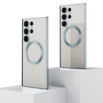 ELEHOLD for Samsung Galaxy S24 Ultra Plating Clear Magnetic Case,Slim Thin Ligtweight Compatible with Mag Safe Transparent Clear Cover with Camera Lens Protection Shockproof S24 Ultra Case,Blue