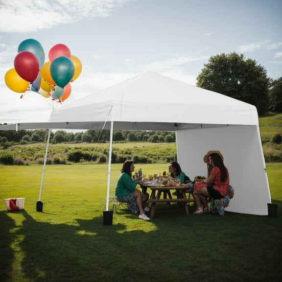 Spaco 14 x 9.2 Feet Pop up Canopy Tent, Canopy with 2 Convertible Sidewalls to Awning and Stakes for Patio, Garden, Backyard, White