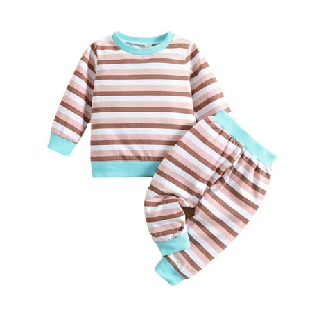 

Toddler Outfits Sets For Teens Baby Girls Boys Striped Autumn Long Sleeve Pants Tops Sweatshirt Pullover Kids Clothes Suit