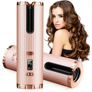 Glynee Automatic Hair Curler Cordless Portable Curling iron with Adjustable Temperature LCD Timer USB Charging Hair Curling Styling Tools for Gift Pink Color