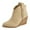 Khaki, variant on FSJ Women Classic Wedge Mid Heel Ankle Boots Braided Side Round Toe Western Pull On Cowboy Booties Office Shoes Size 8 Yellow