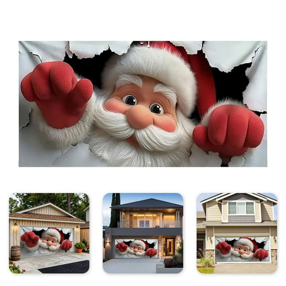 Oliegs Couverture de Porte de Garage Père Noël Couverture de Porte de Garage Festival Extérieur Fond de Fête Facile à Installer Bienvenue Joyeux Festival