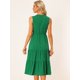 thumbnail image 3 of Vestido sin mangas de verano para mujer Cintura elástica con cinturón Vestido midi escalonado fluido Verde XS, 3 of 6