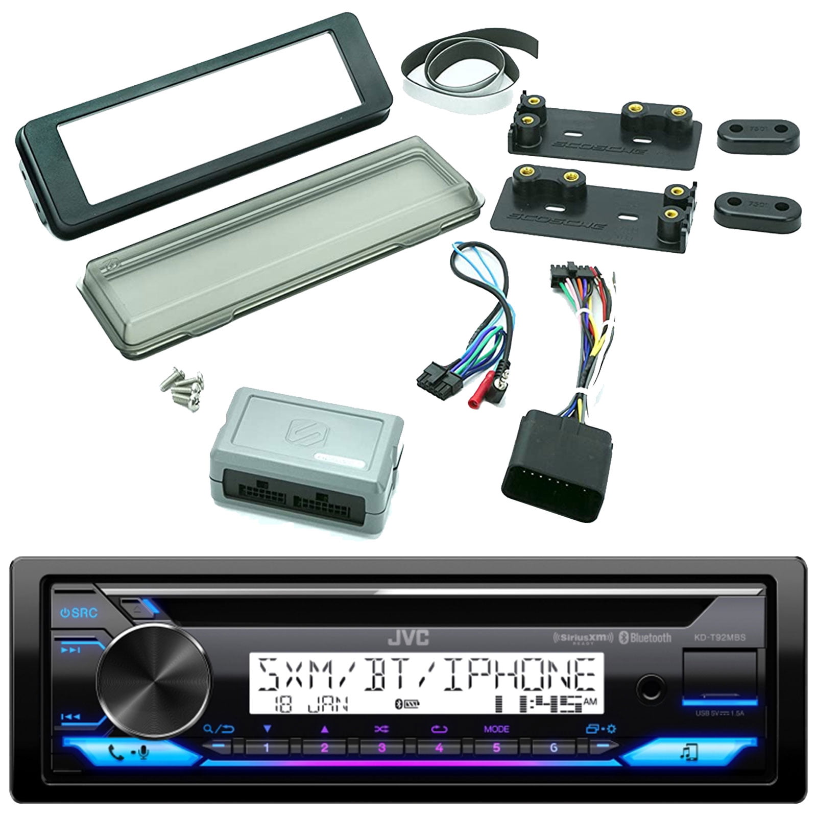 JVC KDT92MBS Single DIN Marine Bluetooth USB AUX AM/FM CD Player