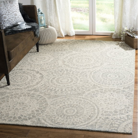 SAFAVIEH Abstract Tobon Geometric Circles Area Rug, Ivory/Gray, 6' x 9'