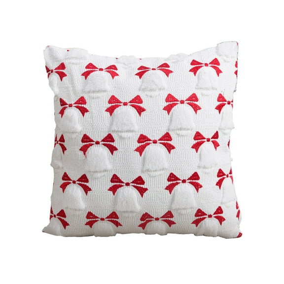Eoozwa Christmas Tufted Throw Pillow Covers Red White Xmas Hat Santa Bell Pillow Case Winter Holiday Soft Cushion Cover for Sofa Couch Bed Home, 18 x 18 Inch