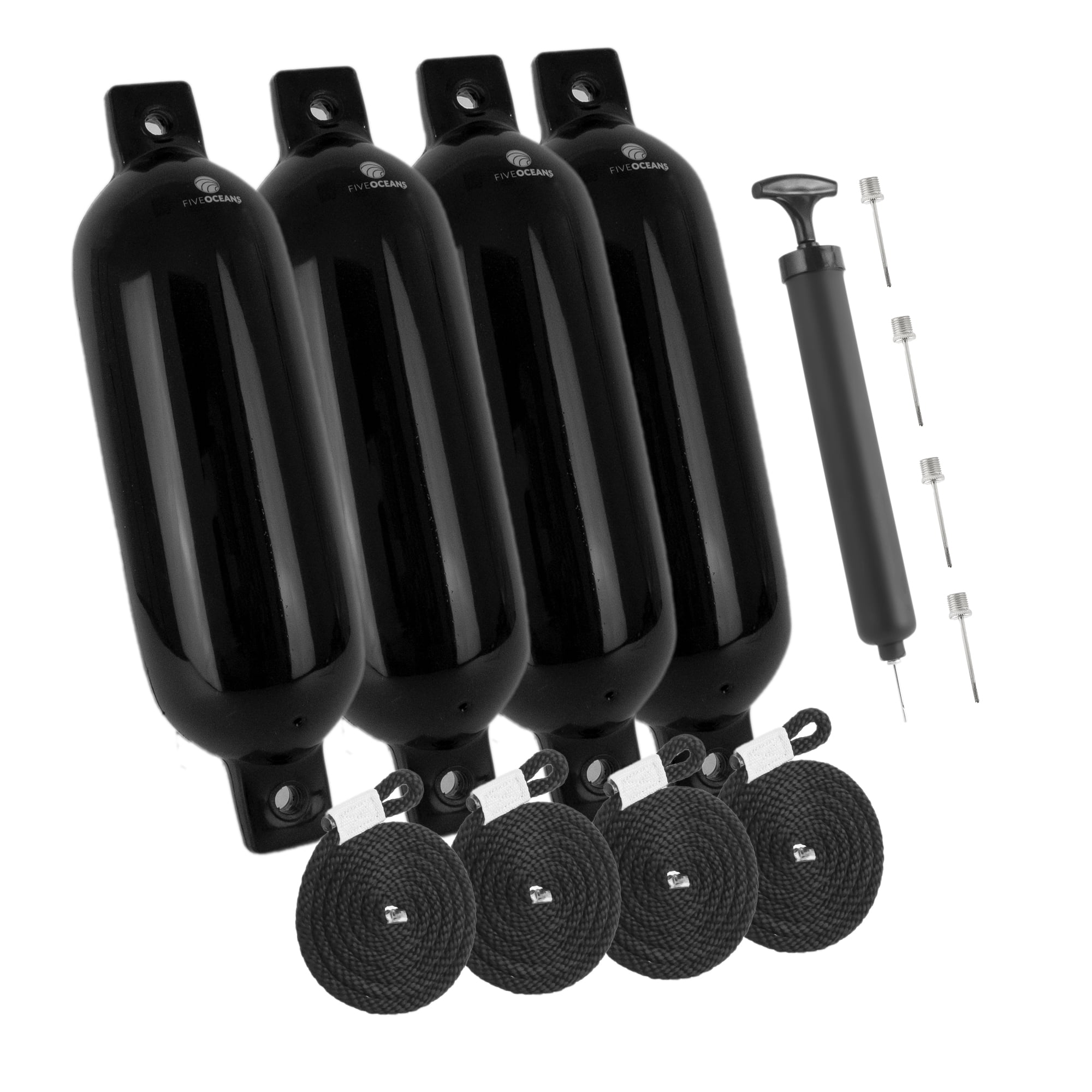 Five Oceans Black Inflatable Boat Fender, 51/2in x 20in (4Pack) FO