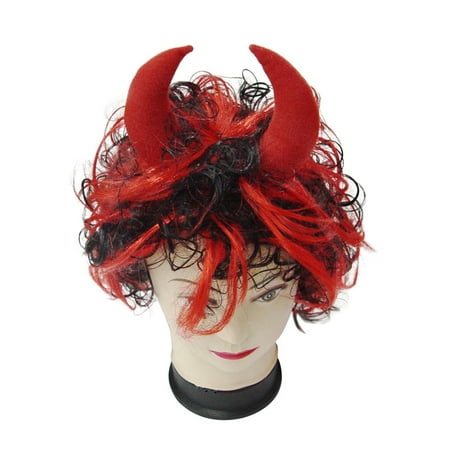 SeasonsTrading Red & Black Devil Wig with Horns - Halloween Costume Party