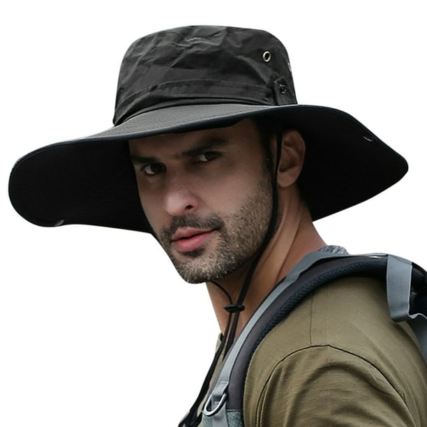 Sun Hat Wide Brim UV Protection Foldable Bucket Hat for Fishing Hiking Camping 12CM Brim Black