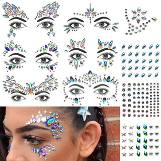 Leoars Rhinestone Face Gems, 4-Pack Black Forehead Eye Festival Jewels Tattoo Sticker
