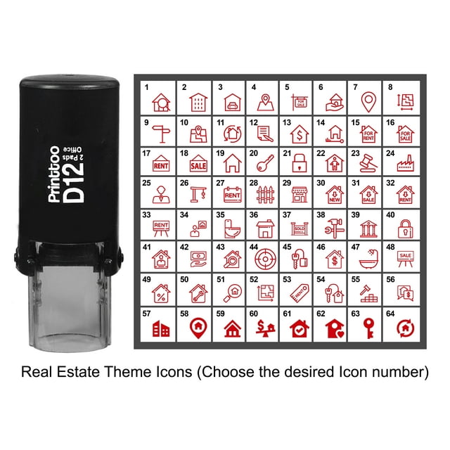 Printtoo Personalized Real Estate Theme Icons Round Rubber Stamp Self Inking Stamper 12 mm-Red