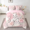 thumbnail image 5 of Feelyou White Rabbit Bunnies Twin Bedding Sets 7-Piece, Romantic Pink Rose Bedding Comforter Set, Dreamy Moon Sheet Sets, Microfiber Room Decor, 5 of 7