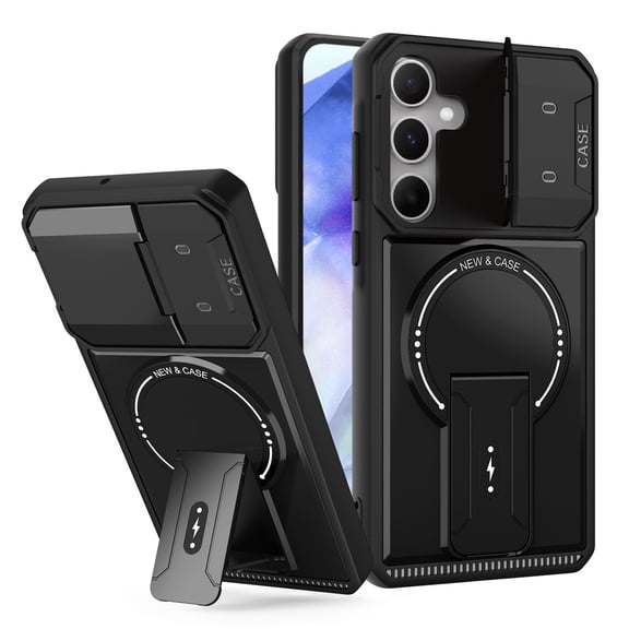 Magnetic For Samsung Galaxy A16 5G Case Rugged, [Built in Hidden Kickstand] [Compatible with Magsafe] [Military Drop Protection] Camera Lens Cover Shockproof Heavy Duty Phone Case,Black