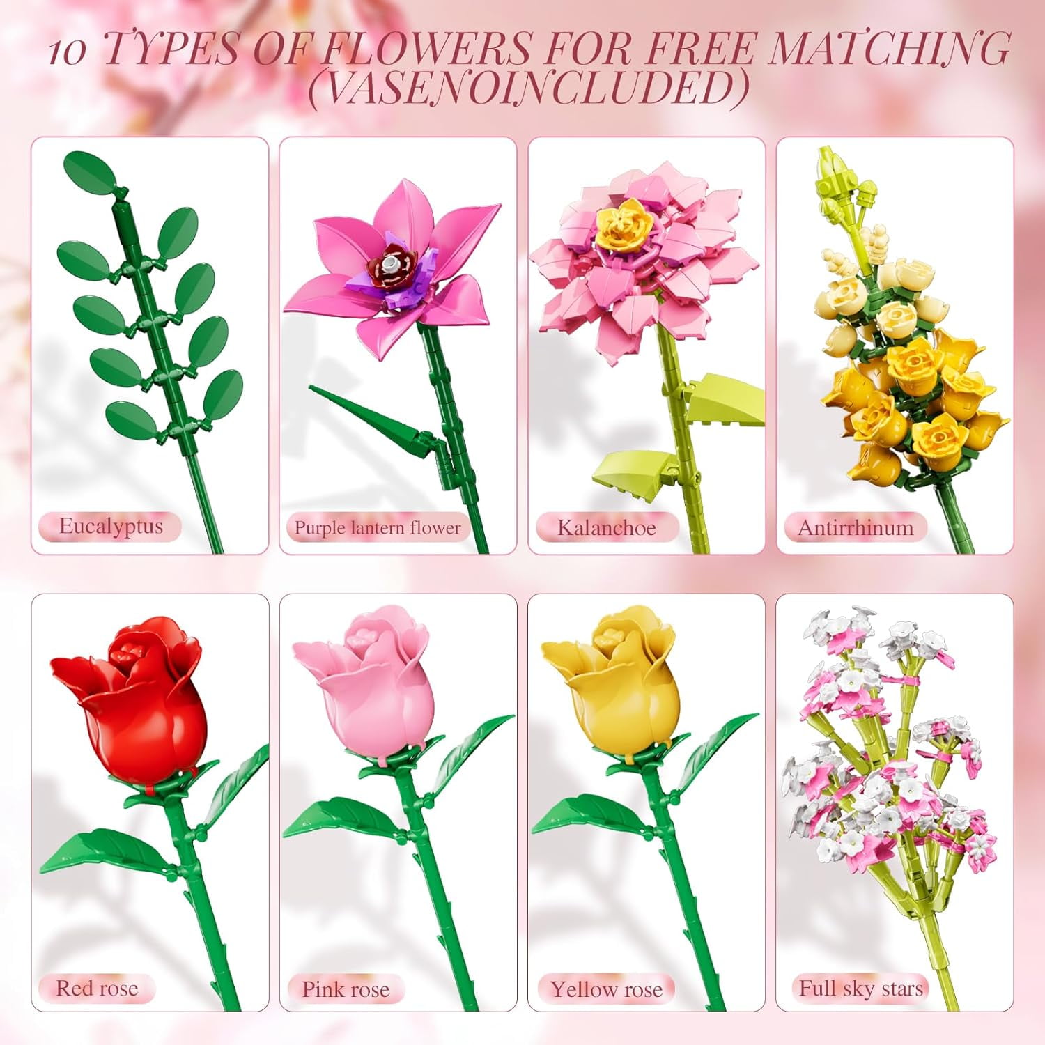 Flower Bouquet Building Set, 11 DIY Plant Bouquet Compatible with Lego, 765 PCS Flower Bouquet Building Toy for Girls Women Adults, Idea Gifts for Valentine's Day Birthdays Mother's Day