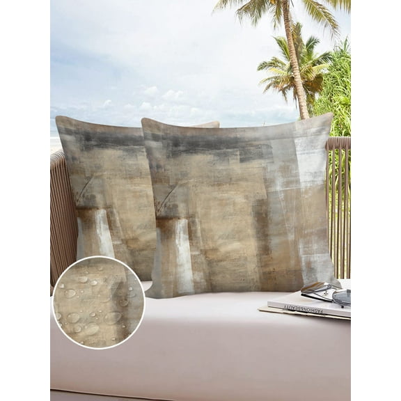 Modern Abstract Graffiti Painting Art Outdoor Pillow Covers Waterproof Throw Pillow Cover 18x18in Set of 2,Square Decorative Pillowcases Cushion Case for Patio Sofa Couch,Geometric Brown Color Block