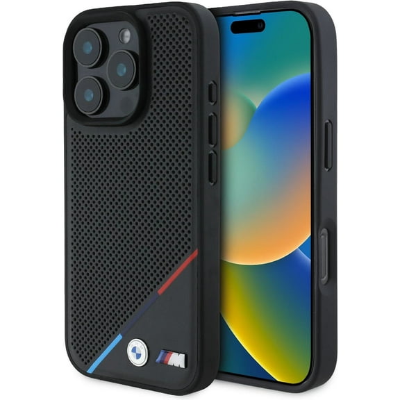 BMW M Perforated Tricolor Line Case with MagSafe for iPhone 16 Pro Max 6.9" Black - BMHMP16X23PUPDK