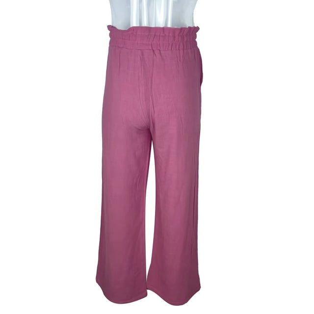 Pantalones de Mujer Pantalones de Lino para Mujer con Cordón Cintura Alta Informales Holgados Pierna Ancha Rectos Casuales Bolsillos el Verano ANGGREK Otros