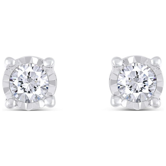 AFFY Round Shape Natural White Diamond Stud Earrings In 14K Gold Over Steling Silver (0.2 Cttw, J-K Color, I2-I3 Clarity)