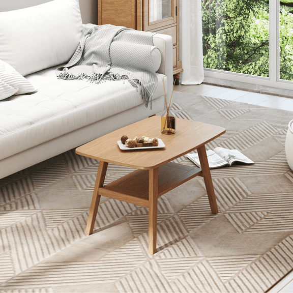 Qokori Wood Coffee Tables for Living Room: Coffee Table with Storage, Mid Century Modern Coffee Table Center Table for Living Room, Easy Assembly (Natural Color, 31.49")