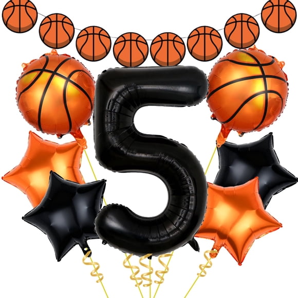 Globos con números de baloncesto para decoración de fiesta de quinto cumpleaños