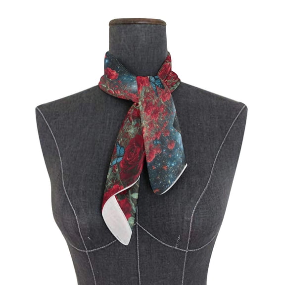 Wobogo Red Roses Square Scarf 23.62 x 23.62 In Lightweight Polyester Silk-Feel Neck Scarf for Women Fashion Head Scarf Hair Wrap Bandana
