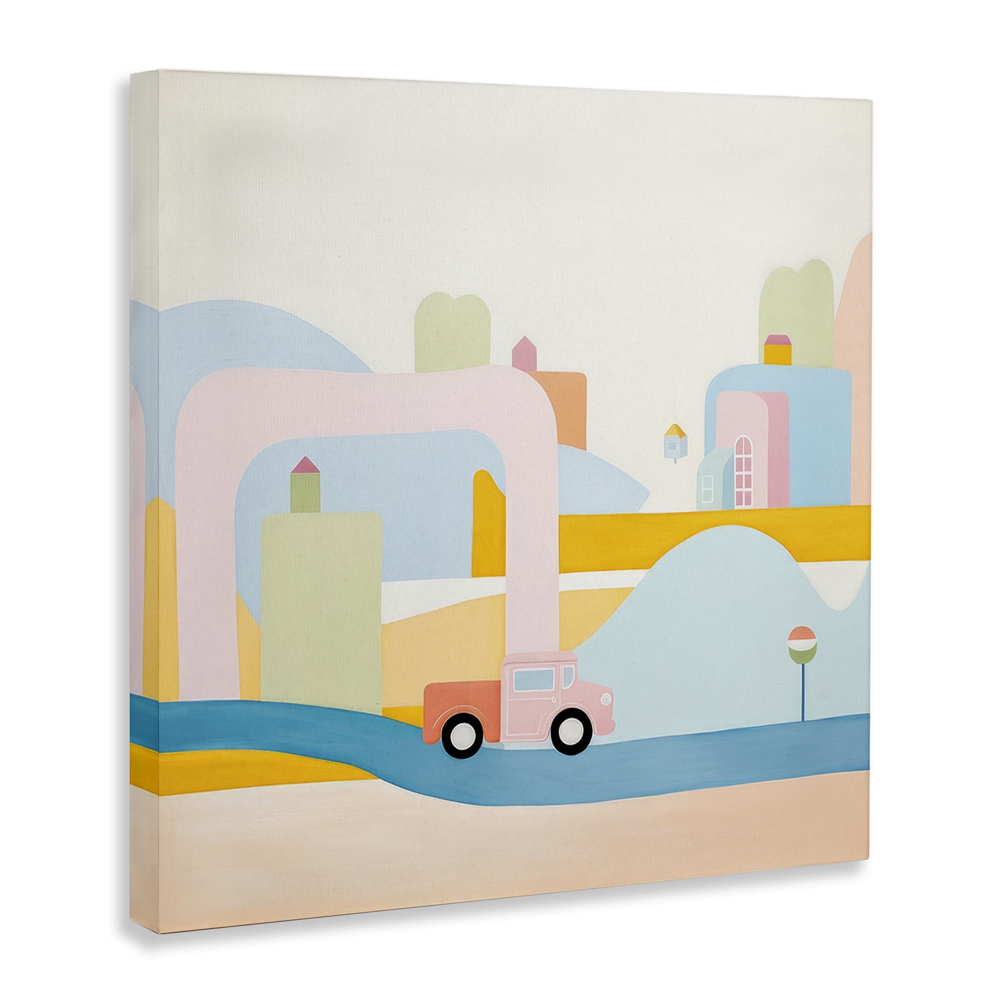 Stupell Industries Pastel Car in Landscape Landscape Painting Gallery Wrapped Canvas Art Print Wall Art, 24 x 24