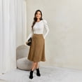 thumbnail image 5 of Faux Suede Midi Skirt for Women Vintage High Waisted A-Line Trendy Fall Winter Business Causal Skirts L, 5 of 8