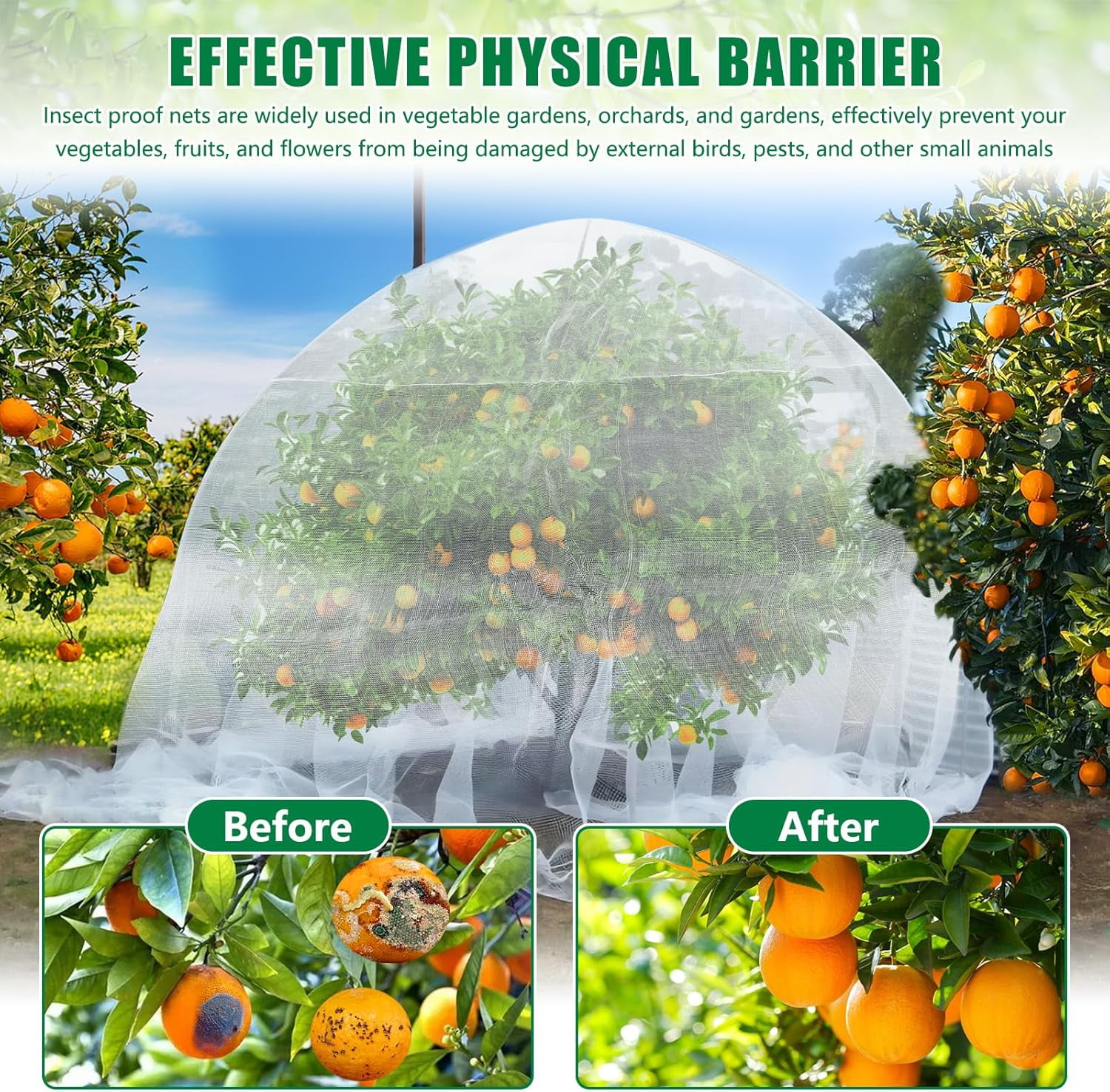 10 X 100 FT Garden Mesh Netting Pest Barrier for Raised Beds, Fruit Tree Netting for Cicadas, Bird Insect Nettings for Garden, Blueberry Bush Strawberry Netting Cover for Garden Protection