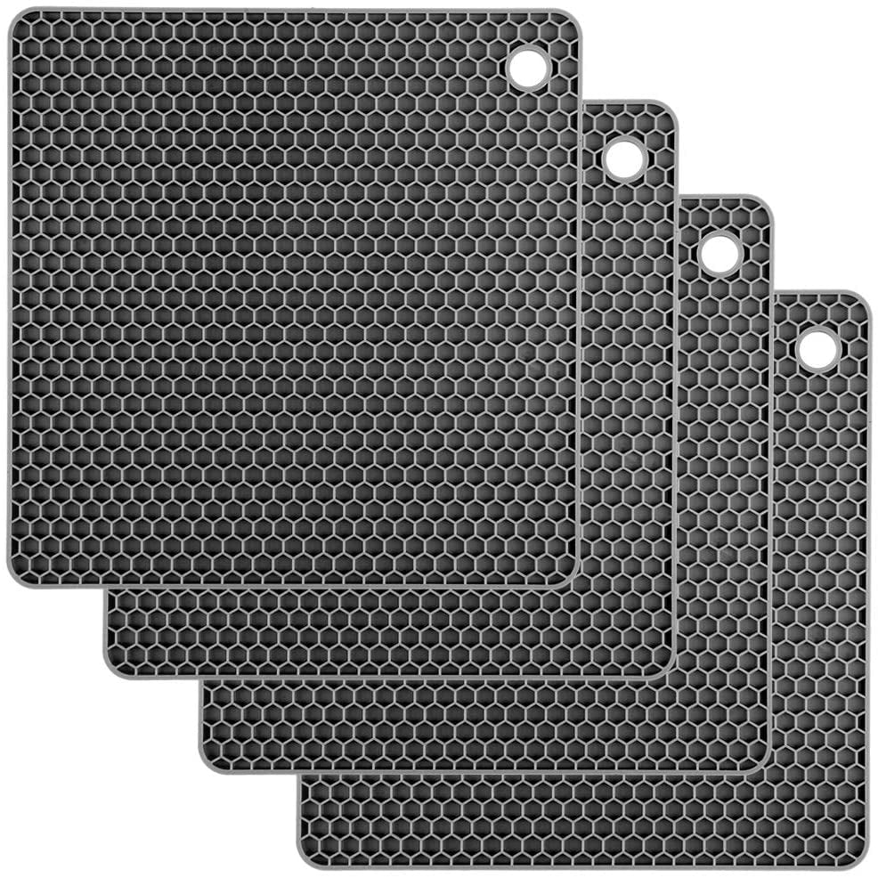 Set of 4 (Black) Silicone Pot Holder Pads, NonSlip, Flexible