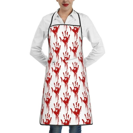 

Pofeuu Red Bloody Scary Hands Print Aprons with Pockets Cute Aprons for Kitchen Cooking Server Barber Chef Apron