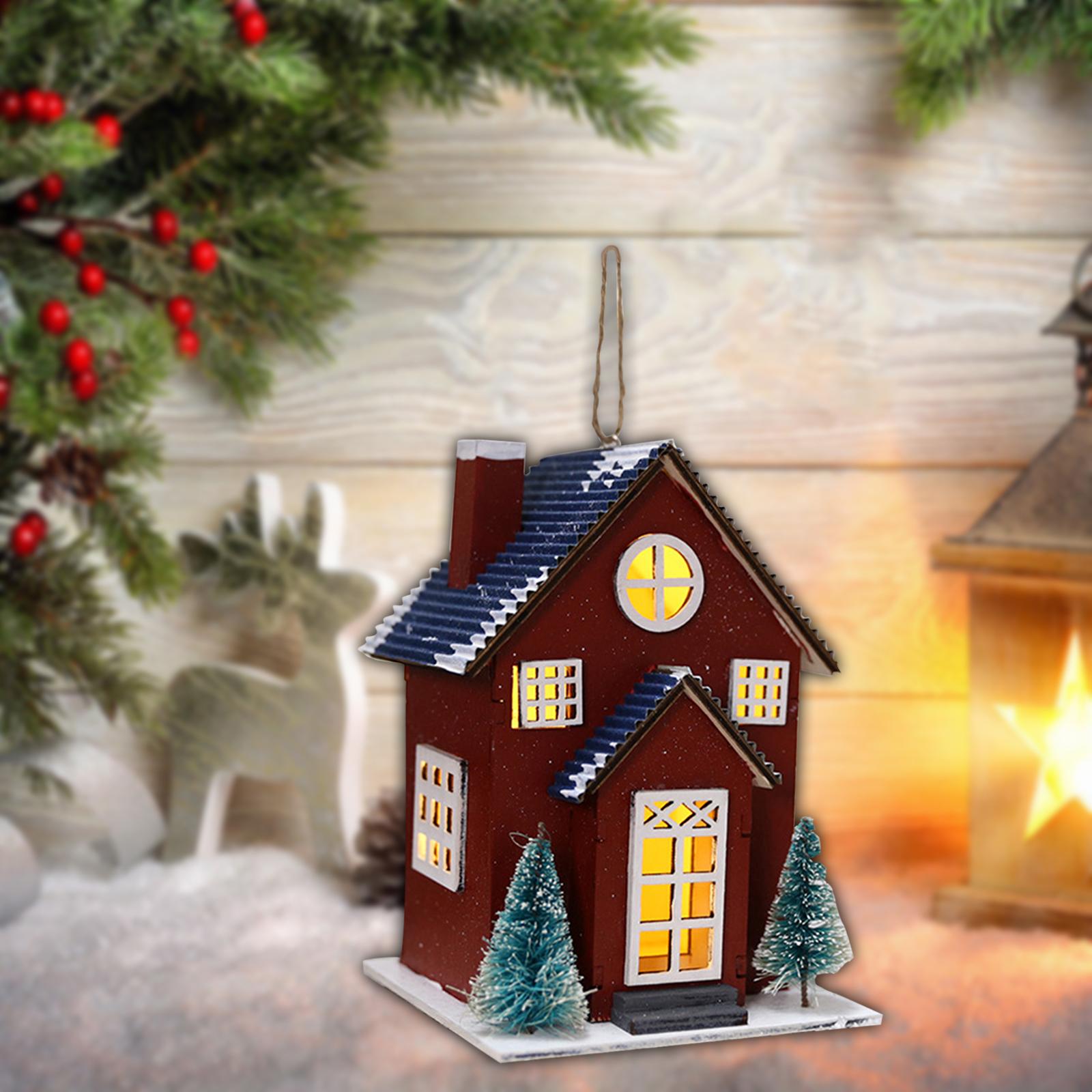 Lot De 3 Maisons De Noël Lumineuses En Bois LED - Miniatures Décoratives, Piles Incluses, Allumage Par Bouton - 9