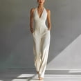 thumbnail image 2 of Miluxas Women's Halter 2 Piece Set Sleeveless Ruched Crop Top & High Waist Wide Leg Pants Outfit for Business Casual White, 2 of 6
