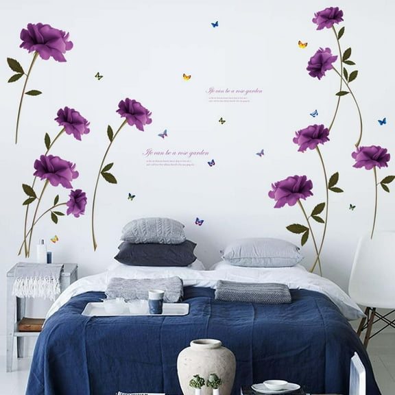 DIY Purple Rose Wall Decals Wall Sticker Removable Room Home Decor Wall Stickers Decal
