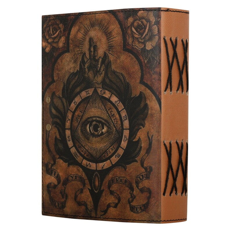 Handmade Vintage Leather Journal with All-Seeing Eye Design – 5x7” Notebook with 200 Deckle Pages, Antique Lock Closure, Rustic Writing Diary