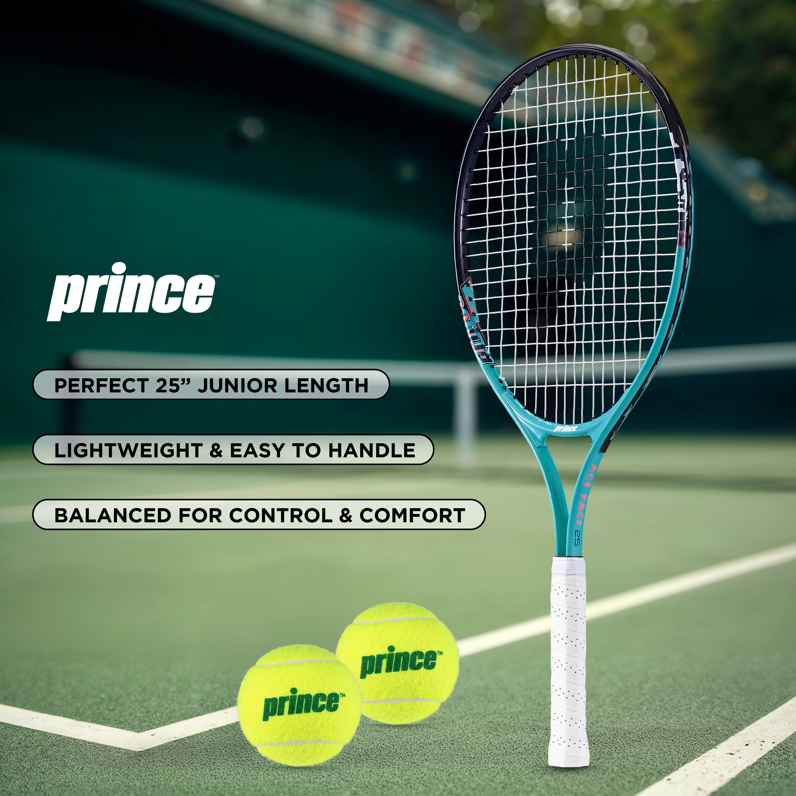 Prince 25” Youth Tennis Racket Starter Set – Junior Tennis Racquet with Carry Case & 2 Tennis Balls, Lightweight Green Kids Tennis Set