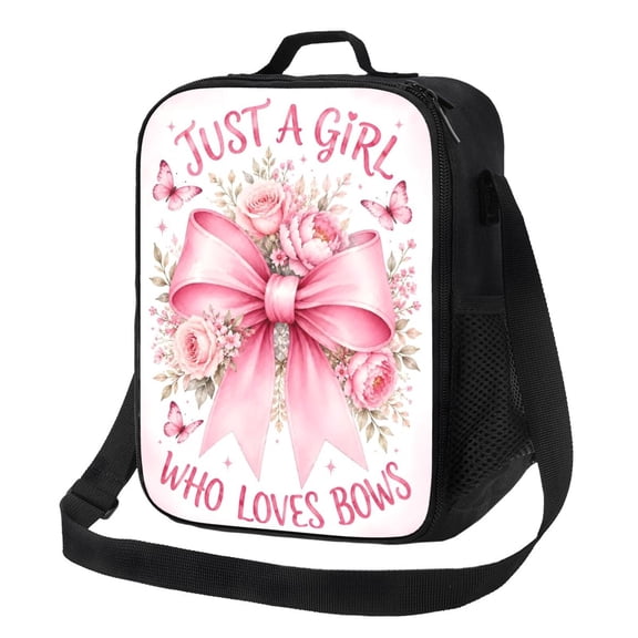Pink Bow Lover Lunch Bag Insulated Thermal Lunch Box with Shoulder Strap & Handle for Women and Men