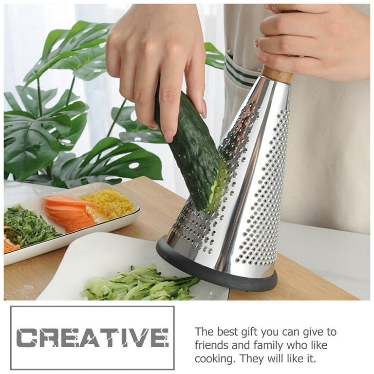 Cone Cheese Grater with Handle - Stainless Steel Triple Function Wood  Handle Parmesan Shaver Non-Slip Rubber Bottom Hand Held Multifunction  Vegetables