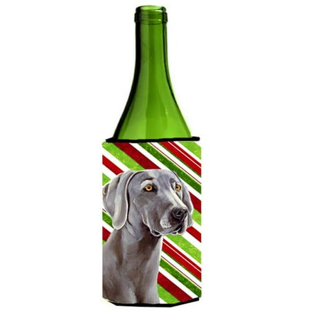 

Weimaraner Candy Cane Holiday Christmas Wine bottle sleeve Hugger - 24 oz.