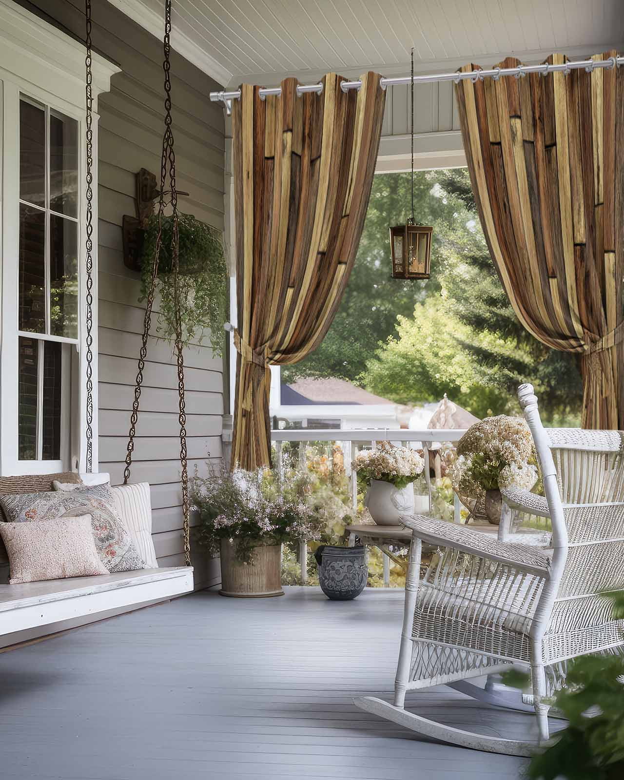 nqOlkjepod Outdoor Curtains for Patio Waterproof, Brown Wooden Grain Outdoor Privacy Panels Grommet, Farmhouse Vintage Stitching Art Blackout Outside Curtains for Porch/Cabana 54"x95", 2 Panels