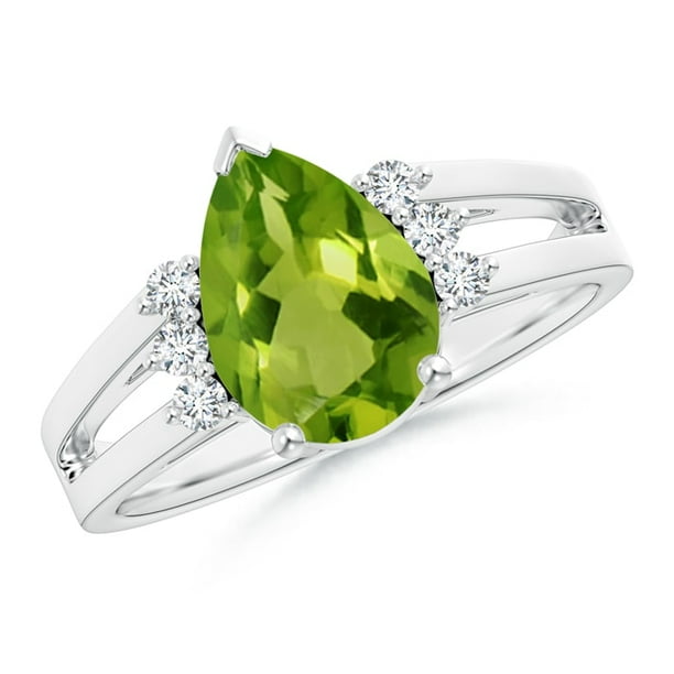 August Birthstone Ring Pear Peridot Ring With Triple Diamond Accents In 14k White Gold 10x7mm Peridot Sr1070pd Wg aa 10x7 9 Walmart Com