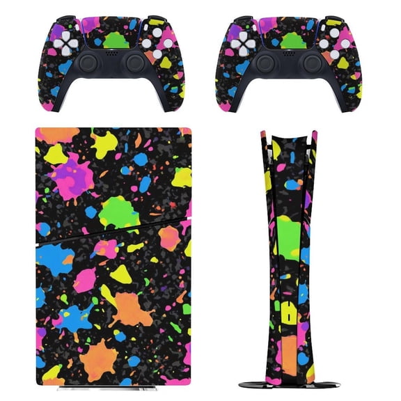 Colorful Paint Splatters Console Skin Bundle for PS5 Pro Slim Disc & Digital / PS4 – Full Wrap   Dual Controller Flair
