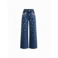 thumbnail image 5 of Bestseller Women's Loose Fit Jeans - Slimming Straight Leg Denim Pants with Beaded Details, Comfortable & Casual, 5 of 8