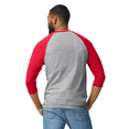 thumbnail image 3 of Gildan Heavy Cotton Raglan Three-Quarter Sleeve T-Shirt Unisex Classic fit Tee, Men's Raglan T-Shirt, Sport Grey/ Red XL, 3 of 6