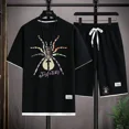 thumbnail image 2 of Conjunto deportivo informal de marca de moda de verano para hombre con pantalones cortos holgados de manga corta y cuello redondo, conjunto de dos piezas con diseño de gofre, conjunto de versión corea, 2 of 5