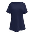 thumbnail image 4 of MIXUE Womens Summer Tops Solid Color Round Neck Lace Trimmed Short Sleeve Hollow Out Stylish Casual Pullover Tshirts Activewear,Blue,M, 4 of 4