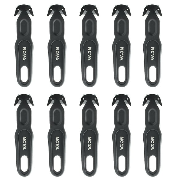 Nova Safety Cutter Tool, Safety Box Cutter Knife, Ergonomic Film Cutting Blade, Package, Envelope and Letter Opener (10 Piece - Black)