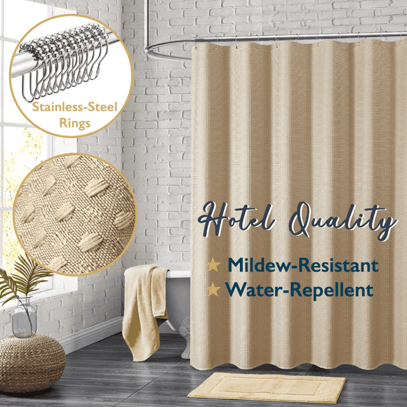 Cortina de Ducha de Tela ComfiTime Cortina de Baño de Lujo Resistente Repelente Al Agua Resistente Al Moho y Hongos Color caqui 72 x 96