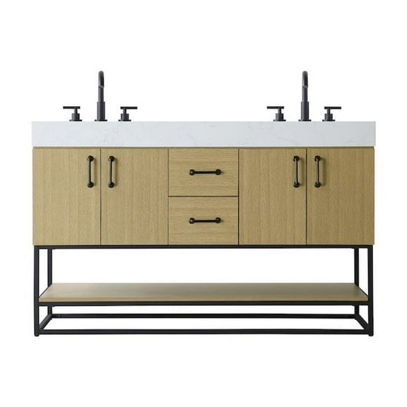 Elegant Kitchen and Bath 54 inch Double Bathroom Vanity in Honey Brown