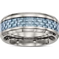 thumbnail image 1 of Titanium Polished With Light Blue Carbon Fiber Inlay 8mm Ring (Size 11.5) Made In China tb463-11.5, 1 of 5